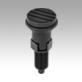 Indexing plungers, steel or stainless steel with plastic mushroom grip and cap, with locking slot, no locknut