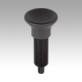 Indexing plungers, steel or stainless steel, without collar, with plastic mushroom grip and extended indexing pin, no locknut