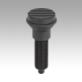Indexing plungers, steel or stainless steel, without collar, with plastic mushroom grip and cap, no locknut