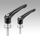 Clamping levers, zinc, with external thread and clamping force intensifier, satin finish, threaded insert stainless steel