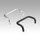 Pull handles, round profile steel, angled, matt chromed or powder coated, mounted from the rear