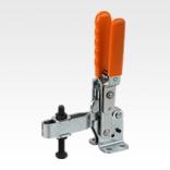 Grampo rápido vertical com trava de segurança, base horizontal e eixo de aperto regulável