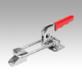 Horizontal latch clamps, steel or stainless steel, with catch plate and long adjustment path, red plastic grip