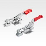 Abraçadeira de arco em aço ou aço inoxidável, horizontal com grampo de retenção, cabo plástico vermelho