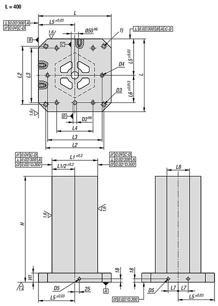 Colunas de fixação hexagonal de ferro fundido cinzento com superfícies de fixação pré-usinadas