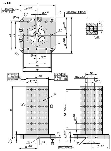 Colunas de fixação hexagonal de ferro fundido cinzento com perfurações em intervalos