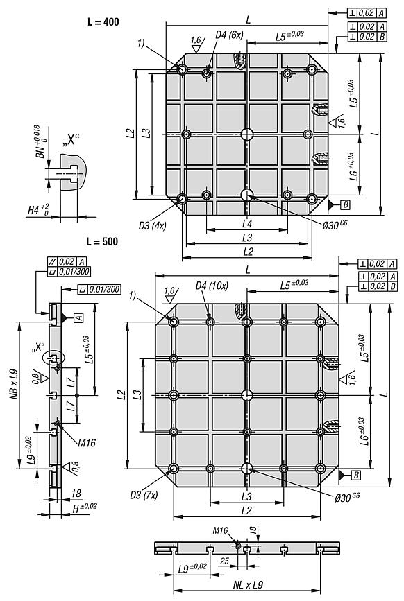 Pallets em ferro fundido cinzento com ranhuras em T
