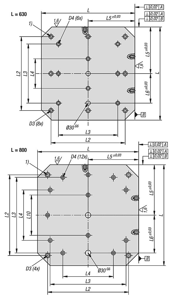 Pallets em ferro fundido cinzento com superfícies de fixação pré-usinadas