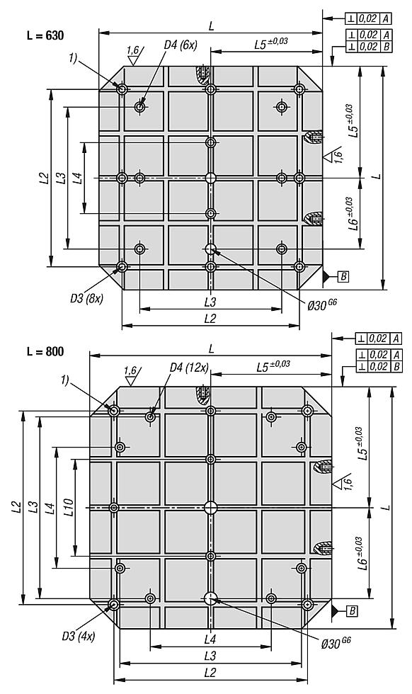 Pallets em ferro fundido cinzento com ranhuras em T