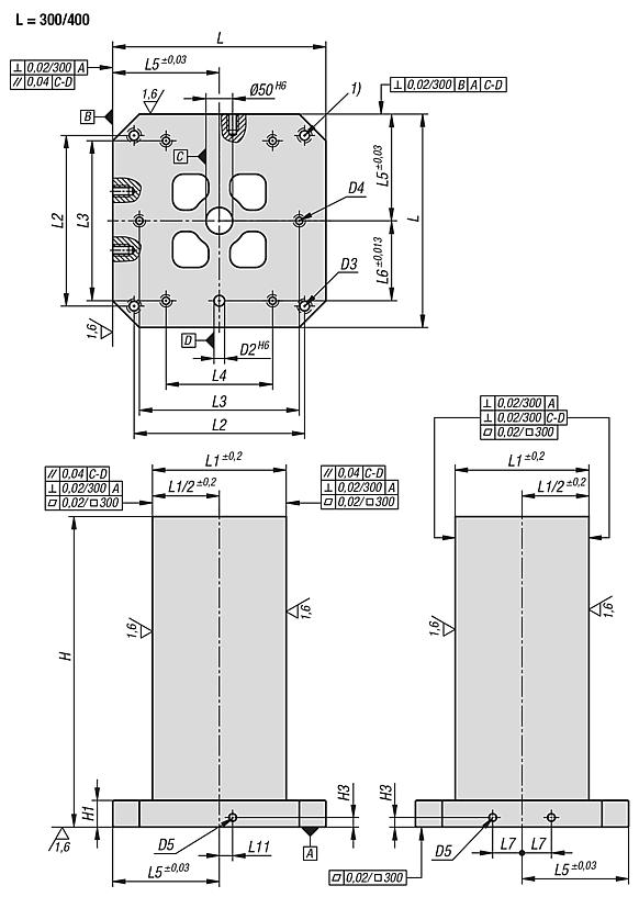 Cubos modulares de fixação em ferro fundido cinzento com superfícies de fixação pré-usinadas