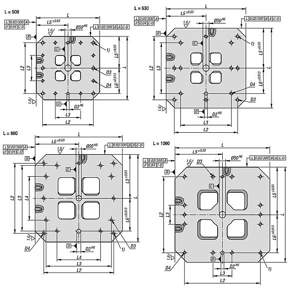 Cubos modulares de fixação em ferro fundido cinzento com superfícies de fixação pré-usinadas