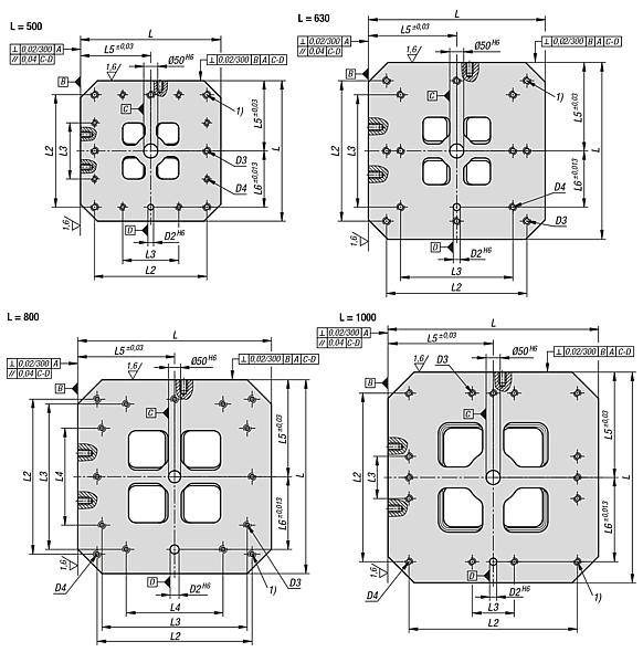 Cubos modulares de fixação em ferro fundido cinzento com ranhuras em T