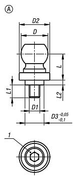 Esferas de fixação com calota para estabilizador de peças de usinagem, forma A