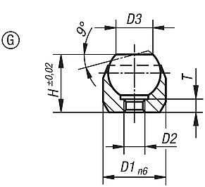 Dispositivos de apoio com esfera autoalinhante, forma G, com tolerância dimensional (ajuste), esfera plana e com face lisa