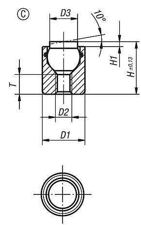 Apoios de esfera auto-alinhante com O-Ring, forma C, esfera de aço plana e com face lisa