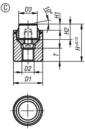 Apoios de esfera auto-alinhante com O-Ring e elementos de encaixe substituíveis, forma C, elemento de encaixe em aço, plano
e com face lisa