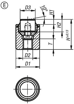 Dispositivos de apoio com esfera autoalinhante com O-ring e elementos de encaixe substituíveis, forma E, elemento de encaixe de aço inoxidável plano e com face lisa
