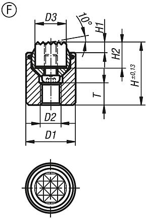 Dispositivos de apoio com esfera autoalinhante com O-ring e elementos de encaixe substituíveis, forma F, encaixe "Gripper" plano e com face recartilhada