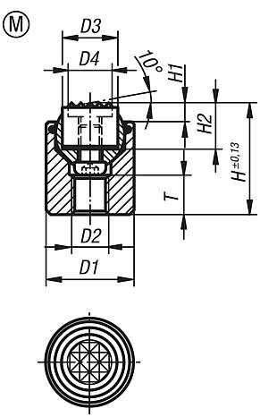 Dispositivos de apoio com esfera autoalinhante com O-ring e elementos de encaixe substituíveis, forma M, encaixe "Gripper" plano e com face recartilhada de metal duro