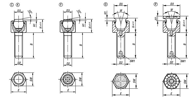 Apoios com esfera auto-alinhante reguláveis com O-Ring