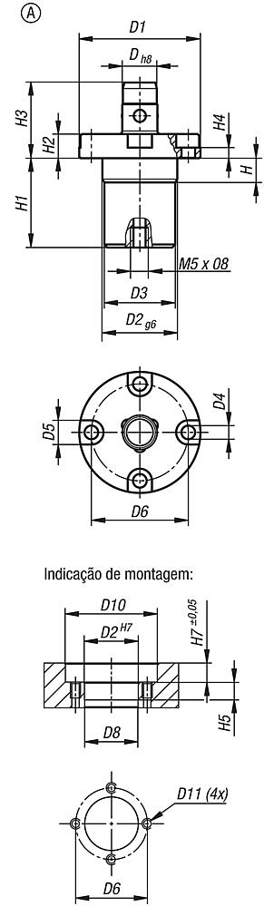 Cilindro posicionador pneumático, forma A