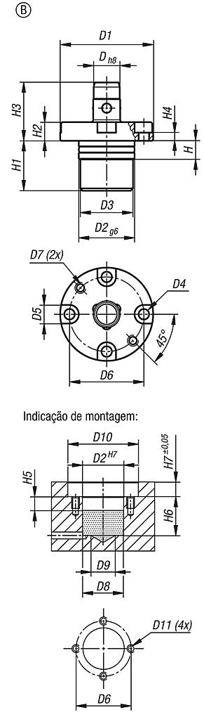 Cilindro posicionador pneumático, forma B