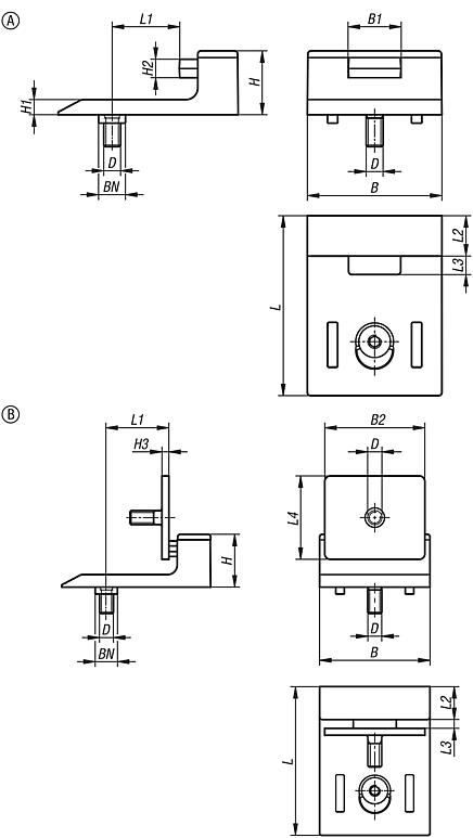 Batentes para porta em plástico para perfil de alumínio com amortecimento ou com fecho magnético