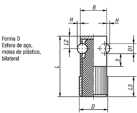 Posicionadores de efeito lateral com mola, forma D