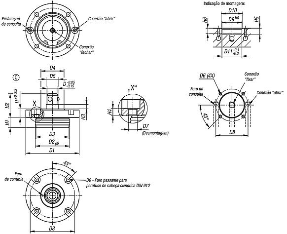 Cilindro posicionador pneumático, forma C