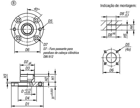 Buchas de alojamento para cilindro posicionador pneumático, Forma B