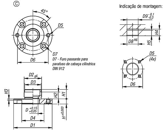 Buchas de alojamento para cilindro posicionador pneumático, Forma C