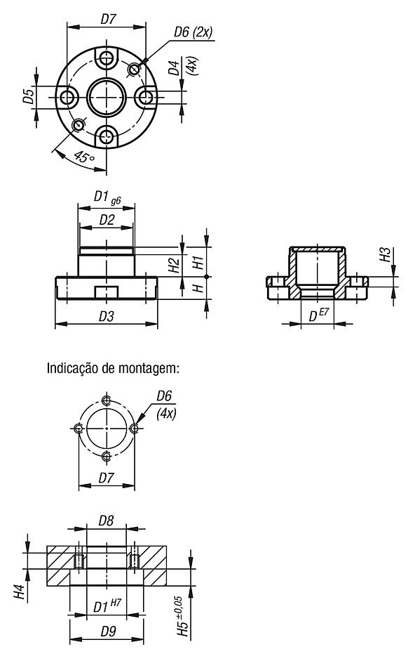 Buchas de alojamento em aço, niqueladas para cilindros posicionadores pneumáticos