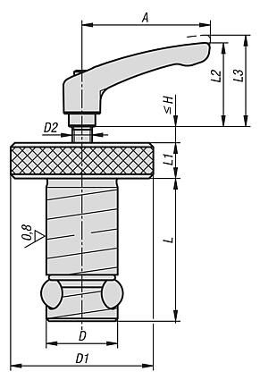 Cilindro posicionador de aço Ball Lock com alavanca de aperto