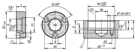 Buchas de alojamento forma B (aparafusada na parte dianteira)