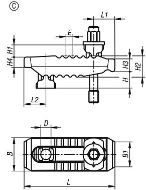 Grampos reguláveis, forma C