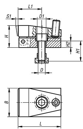 Side clamps, steel, for T-slots, Form A, with flat jaw