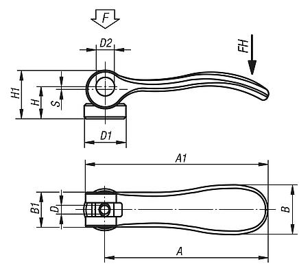 Cam levers, stainless steel, with internal thread, thrust washer stainless steel - inch