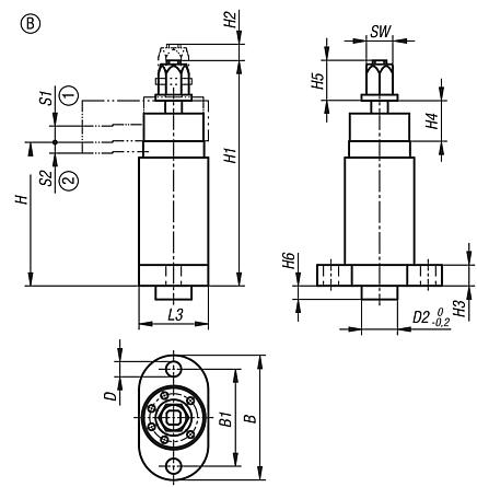 Grampo giratório heavy com curso de aperto prolongado, automatizável, forma B, sem braço de fixação