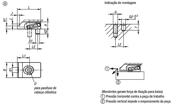 Grampos de fixação de peças planas, formato estreito, forma A