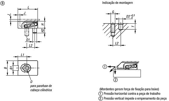 Grampos de fixação de peças planas, formato largo, forma B