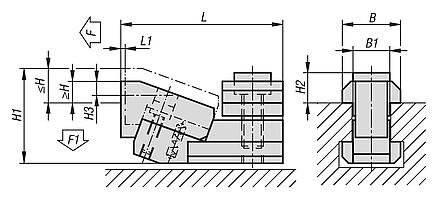Grampo de fixação de peças planas para aço com ranhura em T (conjunto)