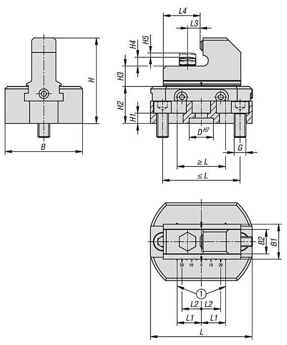Batente fixo com inserto pendular para sistema de fixação com força de aperto para baixo