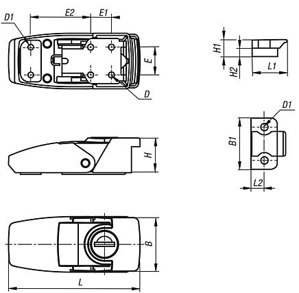 Latches, zinc with sheet metal bracket, fastening holes concealed, lockable