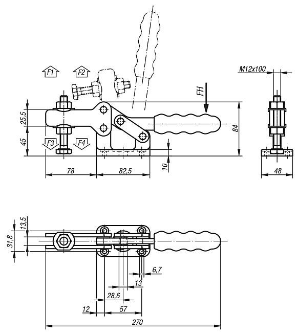 Grampo rápido horizontal em versão pesada e eixo de aperto regulável