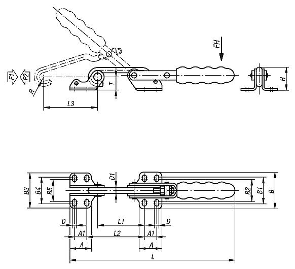 Grampo esticador horizontal com contra-gancho