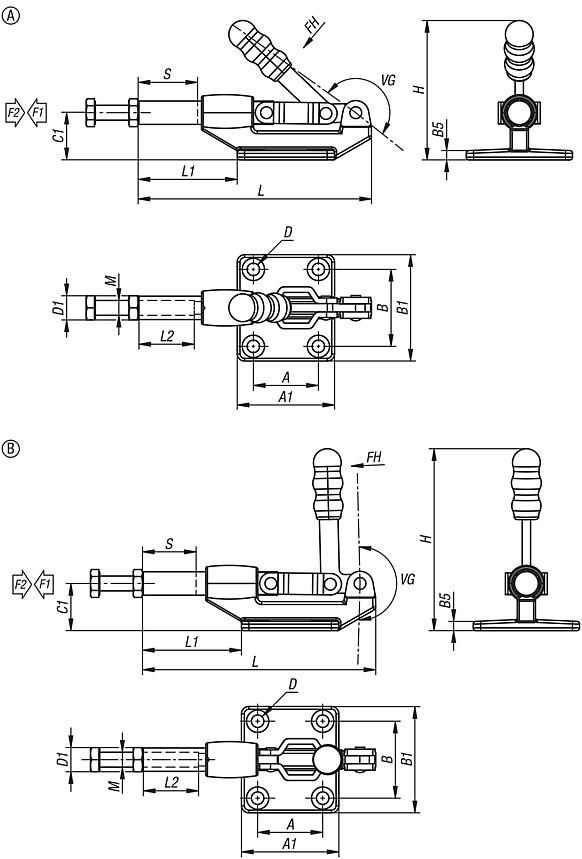 Push-pull toggle clamps, steel 
retaining force up to 6675 N