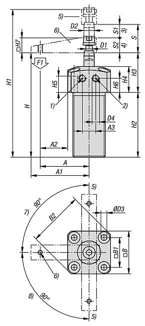 Grampo giratório pneumático aparafusável com flange