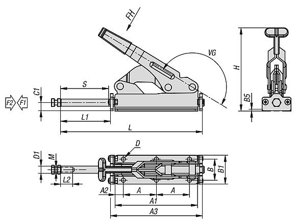 Push-pull toggle clamps, steel 
retaining force up to 3000 N