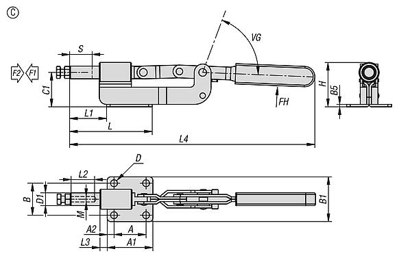 Push-pull toggle clamps, steel, horizontal 
retaining force up to 3000 N