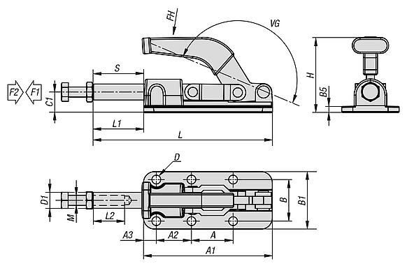 Push-pull toggle clamps, steel, heavy-duty version 
retaining force up to 33350 N